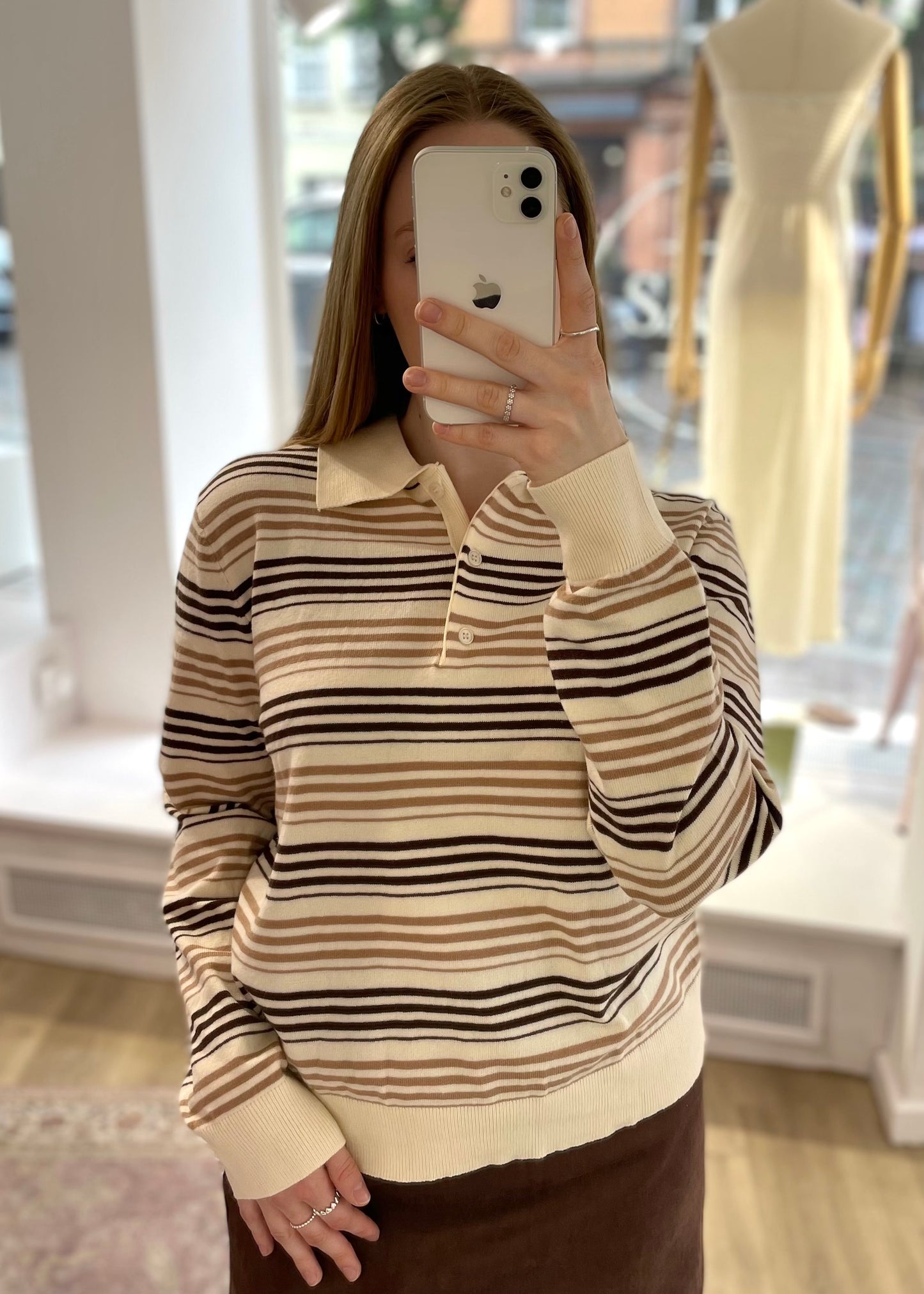 Langärmliges Poloshirt braun gestreift