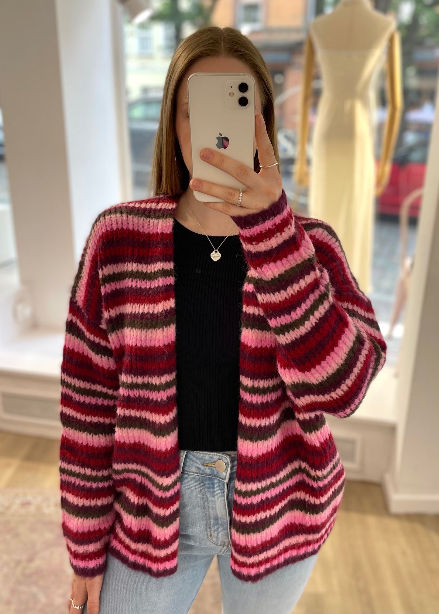 Cardigan weinrot gestreift