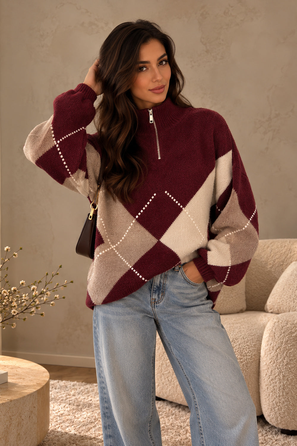 Kuscheliger Strickpullover mit Rautenmuster