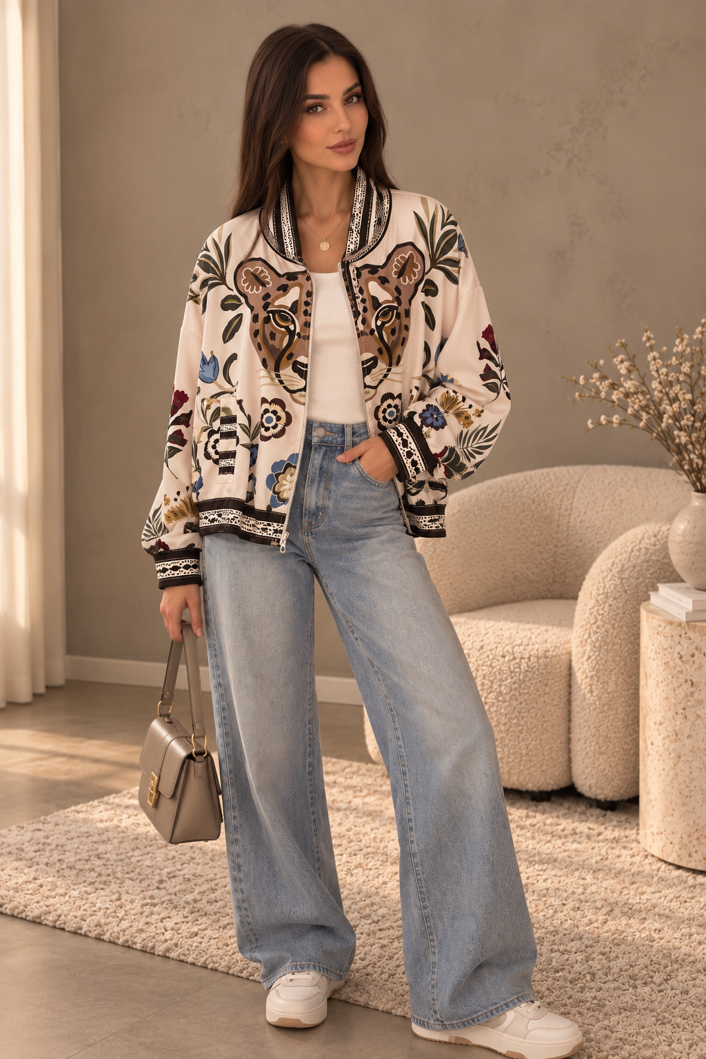 Stylische Bomberjacke mit Leo-Print