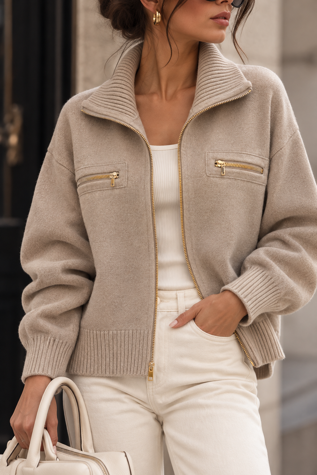 Strick-Cardigan mit Reißverschluss