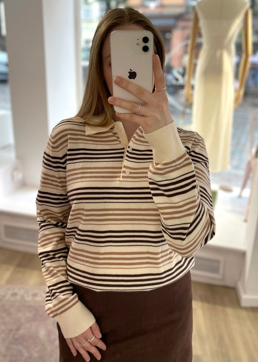 Langärmliges Poloshirt braun gestreift