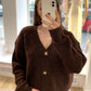 Schokobrauner Cardigan mit Muschelknöpfen