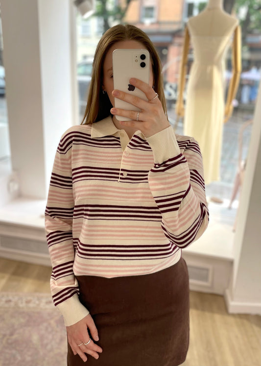 Langärmliges Poloshirt weinrot gestreift