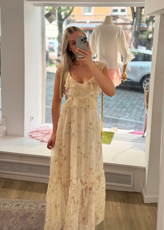 Florales Maxikleid mit Rückenausschnitt butteryellow