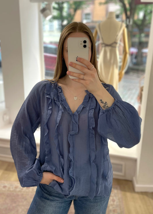 Bluse mit Rüschen blau